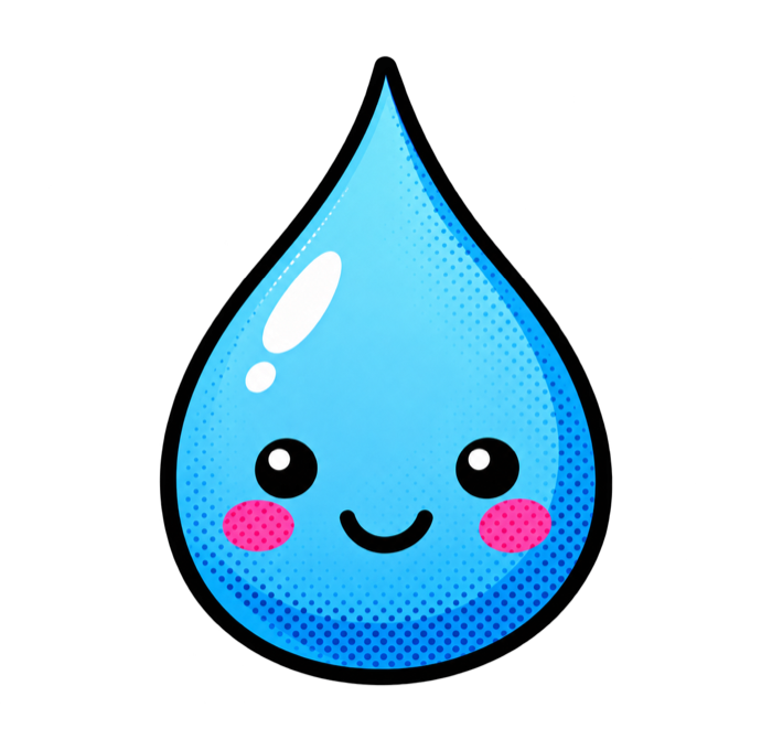 Pip, the smiling blue droplet character