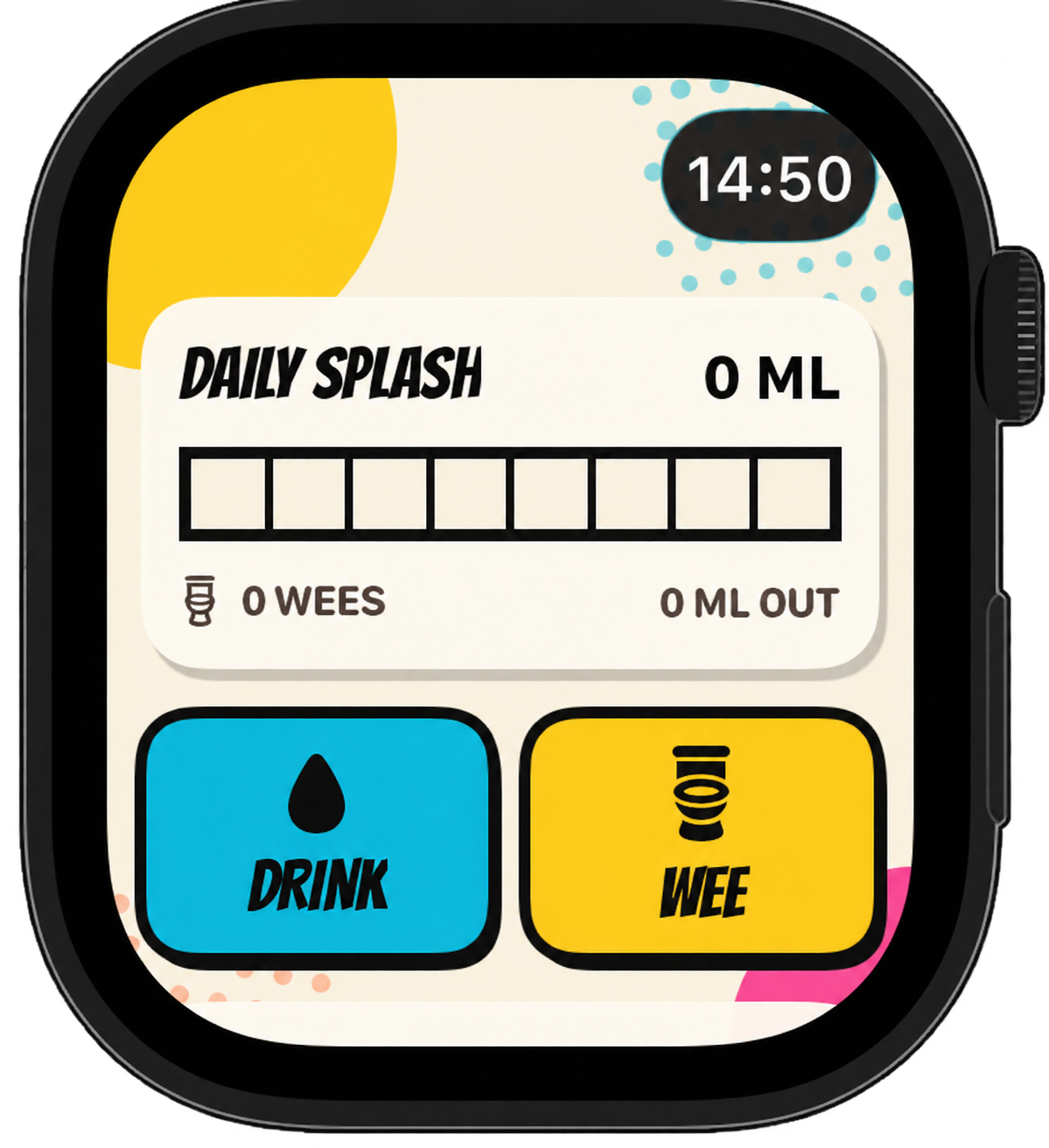 Apple Watch Daily Splash screen with Drink and Wee actions
